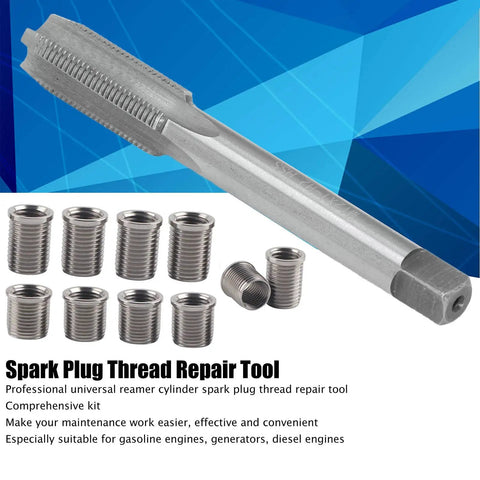 Spark Plug Thread Repair Kit Universal Reamer and Tap Set showing M10x1.0 pipes and M12x1.0 stainless steel tap
