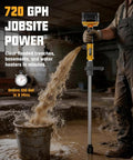 Worker using Cordless Water Transfer Pump With Brushless Motor, 720 GPH Portable Utility Pump For Pools, Ponds, Gardens, RVs And Boats