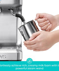 Ultra Espresso Machine With LCD Display And Powerful Milk Frother For Cafe Quality Lattes And Cappuccinos At Home Customizable Brewing Temperature Perfect Gift For Coffee Lovers And Office Setups milk frothing view
