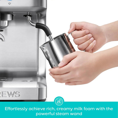 Ultra Espresso Machine With LCD Display And Powerful Milk Frother For Cafe Quality Lattes And Cappuccinos At Home Customizable Brewing Temperature Perfect Gift For Coffee Lovers And Office Setups milk frothing view