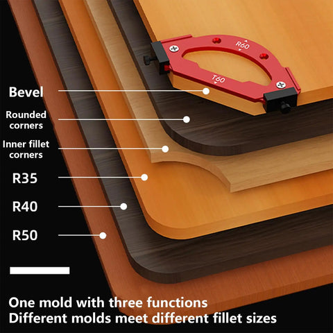 Heavy Duty Aluminum Router Template For Dead-On Accurate Corner Radius Cuts Solid Woodworking Cutting Jig visual showing radius settings.