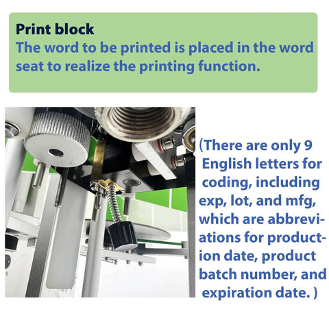 Print block view of Fully Automatic Round Bottle Labeling Machine Featuring Plug And Play Touchscreen Controls and Smart Auto Correction
