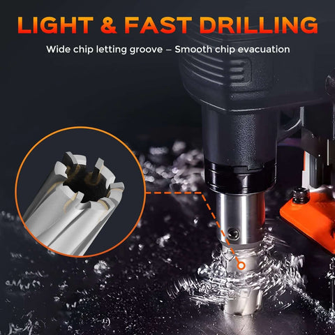 Bonvoisin 12-pc annular cutter set for mag drill; carbide tips; 1/2-1-1/16 dia; 3/4 Weldon shank; includes pilot pins
