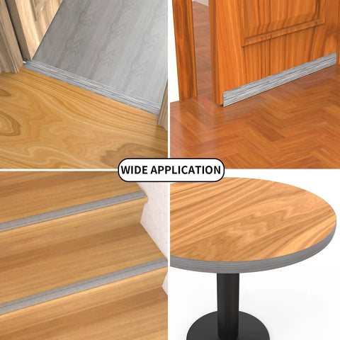 10 Foot Self Adhesive Floor Transition Strip In Gray Wood Grain Design on various surfaces