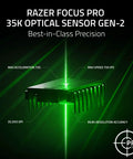 Razer Focus Pro 35K Optical Sensor with Gen-2 technology and high precision specs for Basilisk V3 35K Wired Ergonomic Gaming Mouse