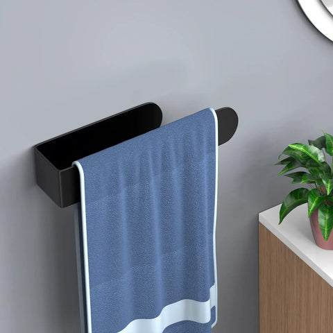Stainless Steel Self Adhesive Hand Towel Bar For Wall Mount Black Modern Towel Holder That Sticks To Smooth Surfaces No Drills Quick Install