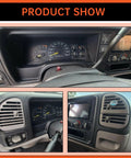 ECOTRIC black double-din dash panel for 1995–2002 GM C/K trucks, showing gauge cluster and center console bezel.