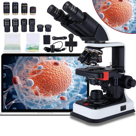 40X To 2500X Lab Microscope With Led Illumination And Double 3D Mechanical Stage For Students And Adults In Education