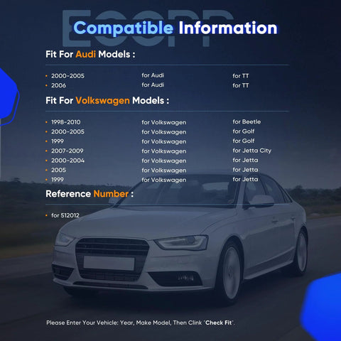 Compatibility information chart for Rear Wheel Hub Bearing Assembly With ABS Direct Fit Replacement For Audi TT Beetle Golf Jetta 5 Lug 2x4