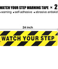 Two Pack Watch Your Step Floor Stickers Anti Slip Safety Decal 6X24 Inch heavy duty abrasive grip tape with warning design.