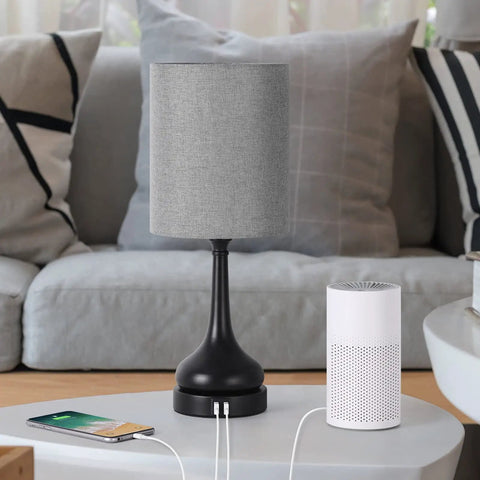 Touch Bedside Lamps Set Of 2 With Dual USB Ports, Nightstand Table Lamps For Bedroom And Living Room, Gray Fabric Shade And Black Vase Base, Easy Tap Control, USB Charging For Phone And Tablet, Bulbs Not Included in living room setting