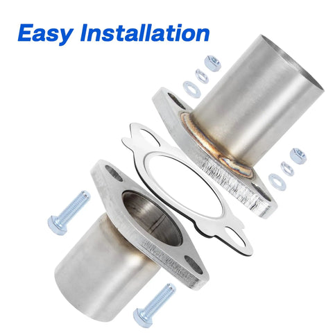 Exhaust Flange Repair Pipe Kit 2.5 Inch ID To 2.5 Inch OD With Stainless Steel Gasket And Two Bolts shown in exploded view