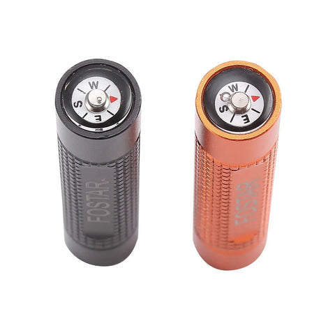 Black and orange ferro rod fire starters with compass tops, part of 2 Pack Ferro Rod Fire Starter With Replaceable Flint For Emergency Survival Camping Hiking Bushcraft Hunting Fishing EDC BBQ Orange Black Lightweight Aluminum Body Grab And Go Pocket Carry And Key Ring Ready