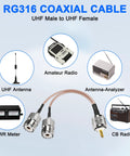 UHF Male To Dual UHF Female Splitter Cable PL 259 To SO239 Coax RG316 for ham radio gear and antenna analyzer