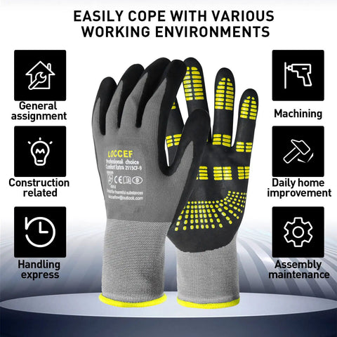 Endurance Knit Work Gloves With MicroFoam Nitrile Coating For Superior Grip And Dexterity, Tacky Dot Grip For Multi Purpose Use, 6 Pairs