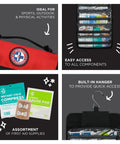 Be Smart Get Prepared 73-Piece sports first aid kit in red roll-up bag with built-in hanger