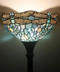 Sea Blue Tiffany Dragonfly Floor Lamp With 71 Inch Pole Torchiere And 12 Inch Shade Stained Glass Uplight For Your Bedroom