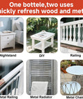 Images of furniture and railings showcasing use for Wood Touch Up Paint 1.5 Oz Quick Dry Black For Fixing Scratches Chips And Spots