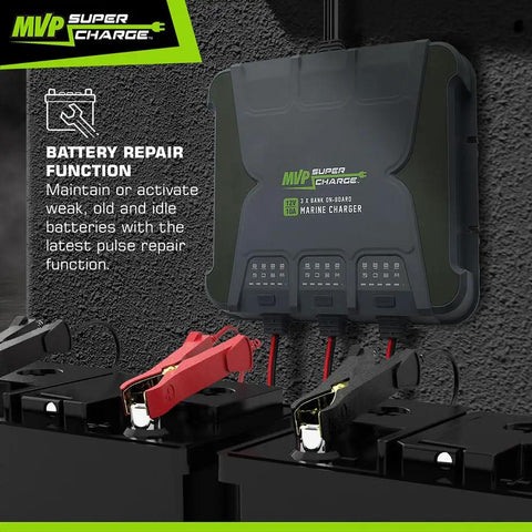 Beefy Three Bank 30 Amp Marine Battery Charger With 10 Amp Per Bank Onboard 12V Waterproof Boat Charger And Battery Maintainer For AGM Calcium Lithium And Deep Cycle Batteries