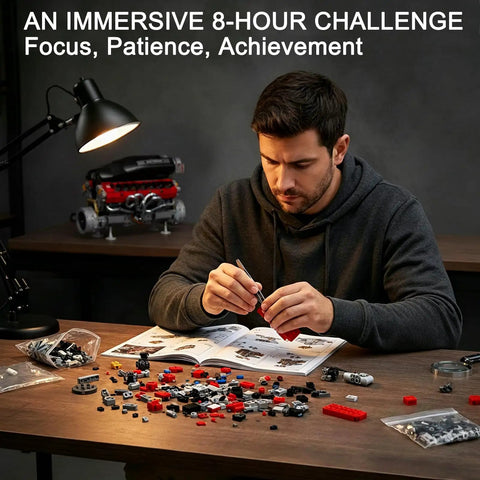 Working V12 Engine Model Kit For Adults A Fully Functional Mechanical Desk Model With Realistic Pistons And Crankshaft Motion A Cool Hands On Buildable Engine Toy For Car Enthusiasts And Education Gift assembled on desk