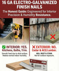 Jam Free Smooth Ride For Cordless Nailers 16 Gauge Finish Nails Two Inch Galvanized Straight Head 1000 Count Pack displayed on a guide.