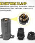 7 Pin Trailer Plug With IP68 Waterproof Seal Detachable 7 Way Round RV Style Trailer Side Connector With Secure Wire Clamp