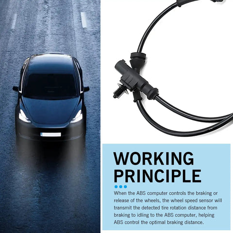 Rear Left Wheel Speed Sensor For Heyue Models ABS Sensor Replacement 3630050U2010 Black shown next to a car on wet road.