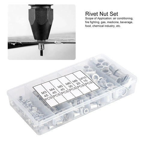 Aluminum Rivet Nuts Set With Flat Head And Anti Rust Finish, Threaded Rivnut Inserts Kit in six compartment box displayed