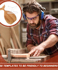 Man woodworking with Five Pcs Acrylic Charcuterie Board Handle Template Set, fishtail template shown.