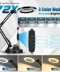 10X Magnifying Glass With LED Light, Adjustable Stand And Clamp Desk Lamp with 3 color modes and 10 brightness levels.