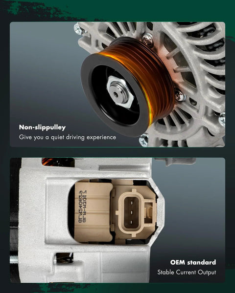 Close-up of Alternator Replacement For Ford Escape 09-12, Fusion 10-12 with CW 6 Groove Pulley showing pulley and connector