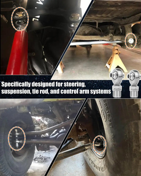 Two Pair One Point Twenty Five Inch Chromoly Steel Heim Joint Rod End Kit installed in steering and suspension systems.