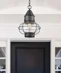 Onion Outdoor Pendant Light With One Bulb, Oil Rubbed Bronze Finish, Clear Seeded Glass Globe, Exterior Porch Ceiling Fixture mounted