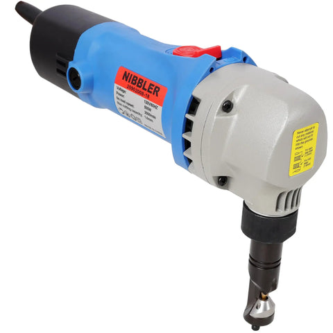 Rock Solid 500W Electric Sheet Metal Nibbler Cutter with ergonomic design and rotating head for precision cutting.