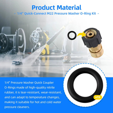 Heavy Duty Pressure Washer O Rings Kit for 1/4 Quick Couplers and M22 Fittings 3/8 Inch ID Replacement Seals Pro Grade