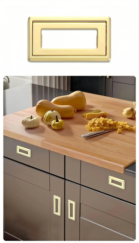 Hidden Exposed Door Pull Handles Set, 2 Pieces Aluminum Alloy Flip Handles Recessed Drawer Knobs, Gold Finish on kitchen cabinets