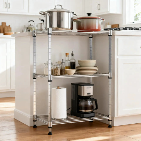 450 Lb Wire Storage Shelving Rack 3 Tier Steel Organizer For Home Kitchen Office Chrome Finish Sturdy Metal Shelving Unit