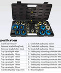 Crankshaft And Camshaft Bearing Removal And Installation Kit with 118mm and 73mm hooks displayed in a case with specifications chart.