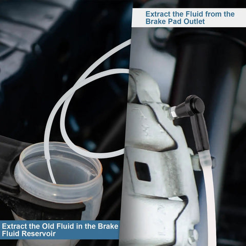 One Person Pneumatic Brake Bleeder Kit With 3 Liter Vacuum System connected to car brake fluid reservoir