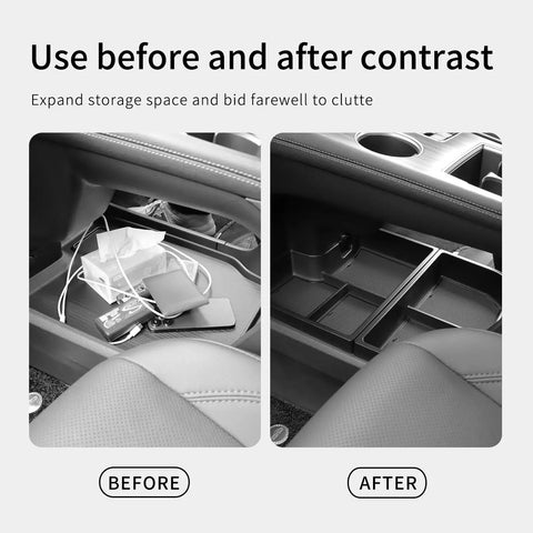 Before and after of 2 Pack Center Console Organizer Lower Tray For Toyota Sienna 2021 2022 2023 2024 2025 2026 Interior Storage Box ABS Tray