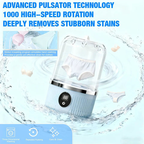 Straight Up Portable Mini Washing Machine For Underwear And Socks Compact Travel Laundry Cleaner With Quick Spin Cycle No Sweat For Tiny Loads And Daily Grind Life, showing underwear in water.