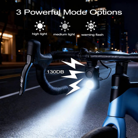 All In One Bike Light Set With 130dB Horn USB C Rechargeable Front Headlight And Red Taillight IPX5 Waterproof For Mountain Road Electric Bikes And Scooters Great For Adults And Kids