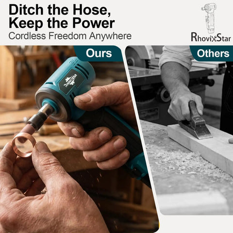 Tough As Nails 12V Cordless Right Angle Die Grinder Kit used for precision polishing with copper piece in hands.