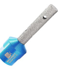 Diamond finger milling bit with blue head, Bruschnitt brand, textured silver shank and 5/8-11 thread