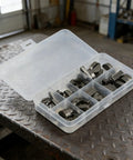 Open box of Half Moon Keys Set Carbon Steel Keyway And Key Stock Kit With Storage Box 80 Piece Assortment For Shaft And Crank In Automotive Use