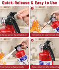 Quick-release instructions for 2.5 Lb Abc Dry Powder Fire Extinguisher Rated 1A 10B C for Class A B and C Fires usage.