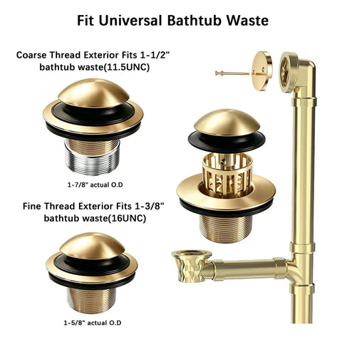 No Fuss Tub Drain Overflow Kit With Smooth Pop Up Stopper And Nifty Copper Hair Catcher Basket To Ban Clogs Quick Install with brass fittings.