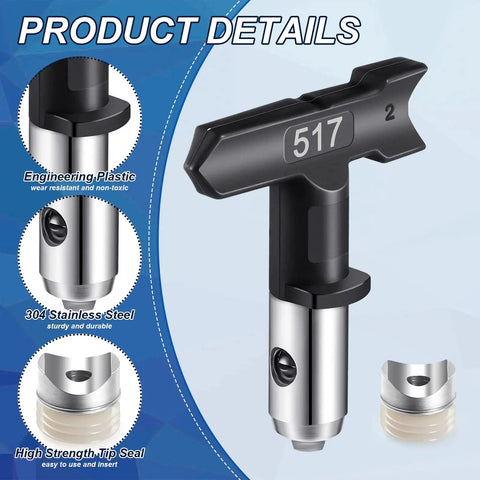 Close-up of 24 Pack Reversible Airless Spray Tips Set with black nozzles, durable stainless steel, engineering plastic, and seals.