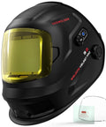 Side view of black Workhorse Smart Auto Darkening Welding Helmet with large view screen and true color display.