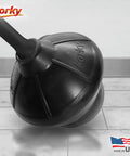 Heavy Duty Black Toilet Plunger And Brushed Nickel Holder. Close-up of rubber cup head for stubborn clogs and drain clearing.